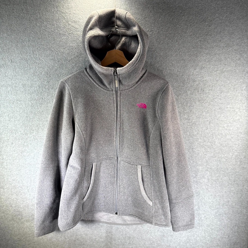 The North Face Hoodie Womens Medium Gray Fleece Lined Polyester Thermal Full Zip
